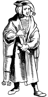 A black and white sketch of a medieval scholar used her for decorative purposes.